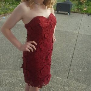 PromGirl Dresses - Strapless Red Lace Short Cocktail PromGirl Dress PromGirl Dresses - Strapless Red Lace Short Cocktail PromGirl Dress